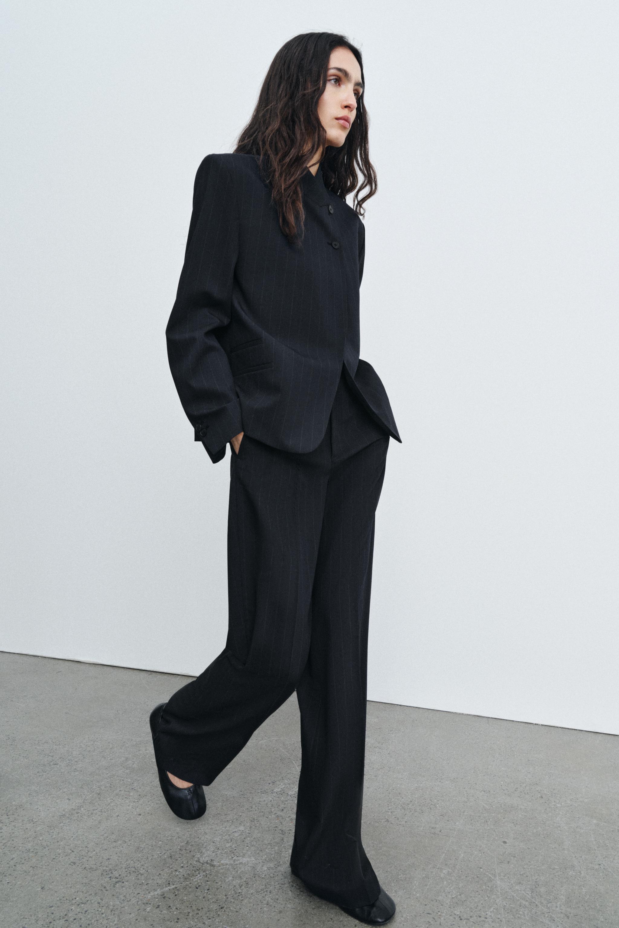 ZW COLLECTION PINSTRIPE HIGH NECK BLAZER